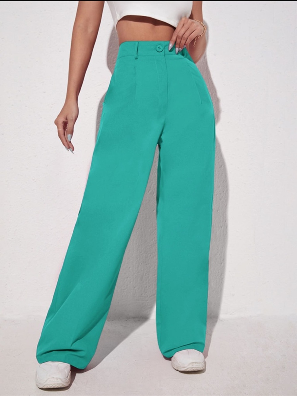 Teal high waist wide leg pants